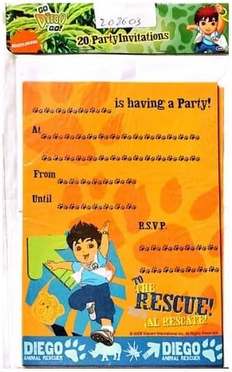 Go Diego Go Party Invites with Envelopes 20pc