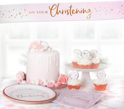 On Your Christening Banner – Pink & Rose Gold Christening Party Decoration
