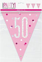 50th Plastic Pennant Banner - 2.7m | Pink and Silver | 1 Pc.