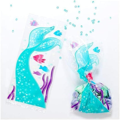 Magical Mermaid Multicolor Cellophane Bags (12cm x 27cm) Pack of 20 - Colorful Party Favor & Treat Bags