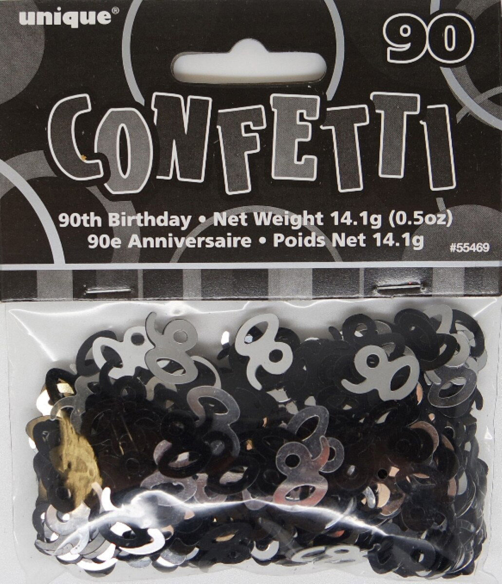 Black & Silver 90th Birthday Confetti 14g