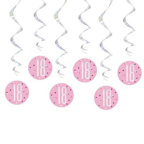 "18" Hanging Swirl Decorations - 32" | Pink And Silver | 6 Pcs.