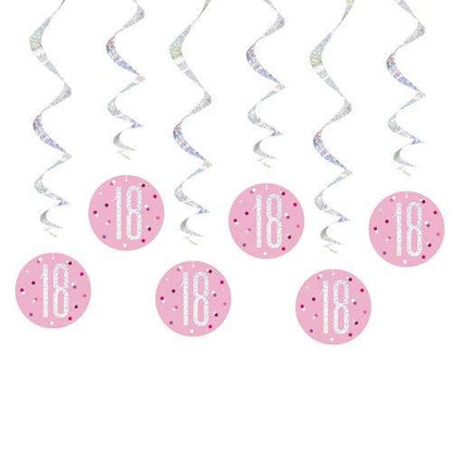 "18" Hanging Swirl Decorations - 32" | Pink And Silver | 6 Pcs.