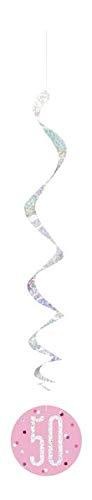 "50" Hanging Swirl Decorations - 32" | Pink And Silver | 6 Pcs.