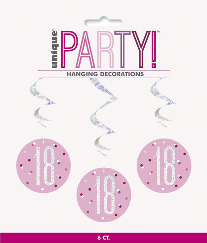 "18" Hanging Swirl Decorations - 32" | Pink And Silver | 6 Pcs.