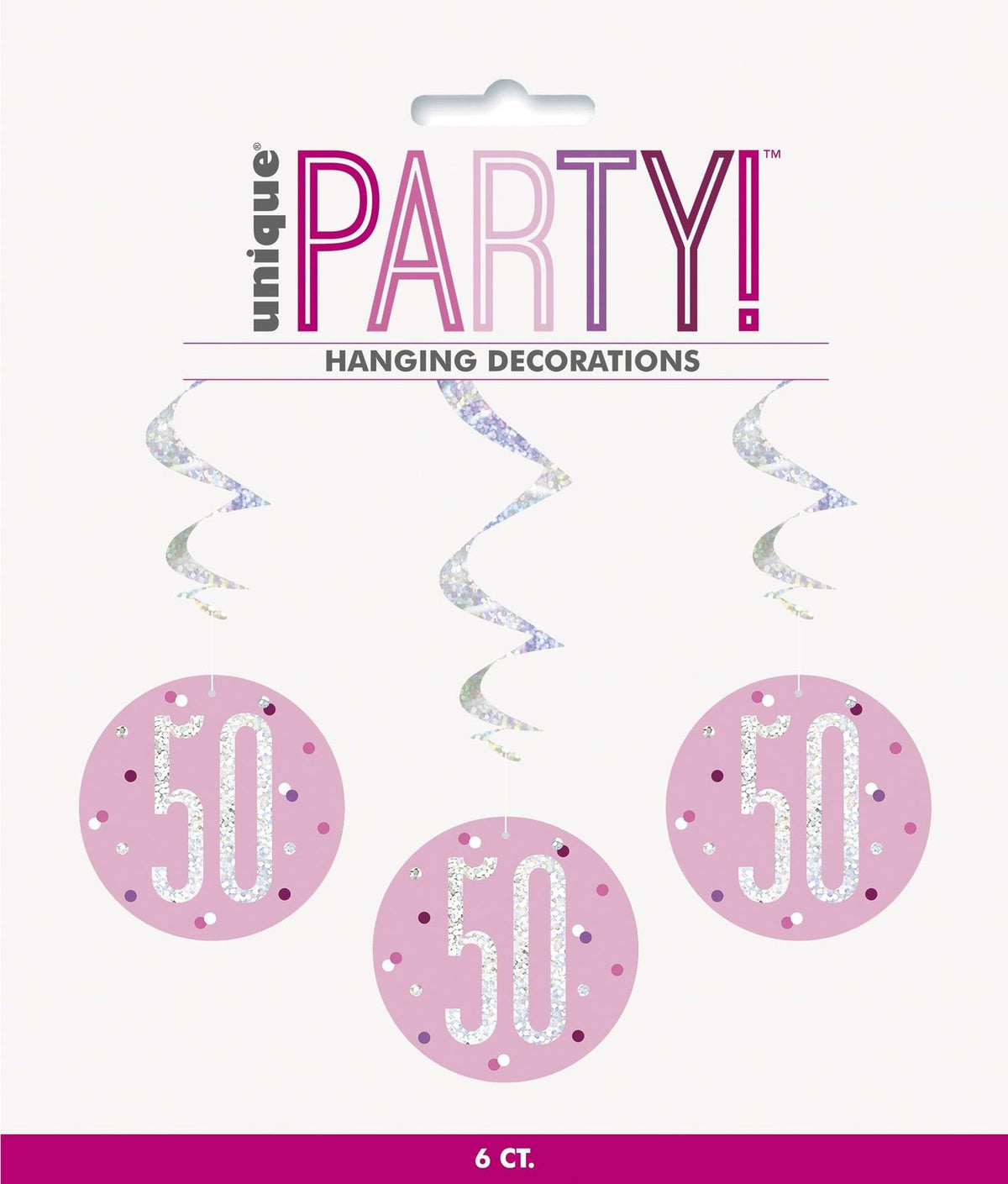 "50" Hanging Swirl Decorations - 32" | Pink And Silver | 6 Pcs.
