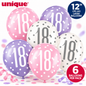 Unique 18th Birthday Latex Balloons 12" – Pack of 6 Pink, Purple & White Party Balloons