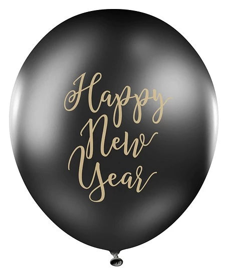 PartyDeco Happy New Year Black 12" Latex Balloons 6ct