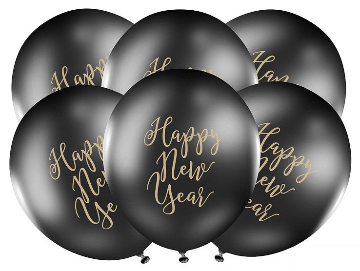 PartyDeco Happy New Year Black 12" Latex Balloons 6ct