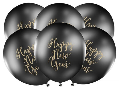 PartyDeco Happy New Year Black 12" Latex Balloons 6ct