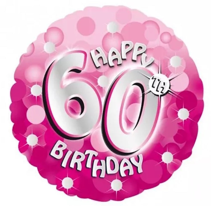 Pink Holographic 60th Birthday 18-inch Foil Balloon