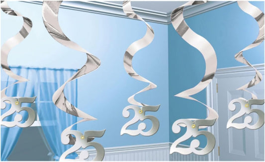 Amscan Silver Foil Swirls, 25th Anniversary, Birthday - 5 Pcs