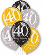 Age 40 Black, Silver & Gold Happy Birthday 11" Latex Balloons
