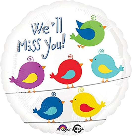 We'll Miss You Bird Pattern 18" Round Foil Balloon