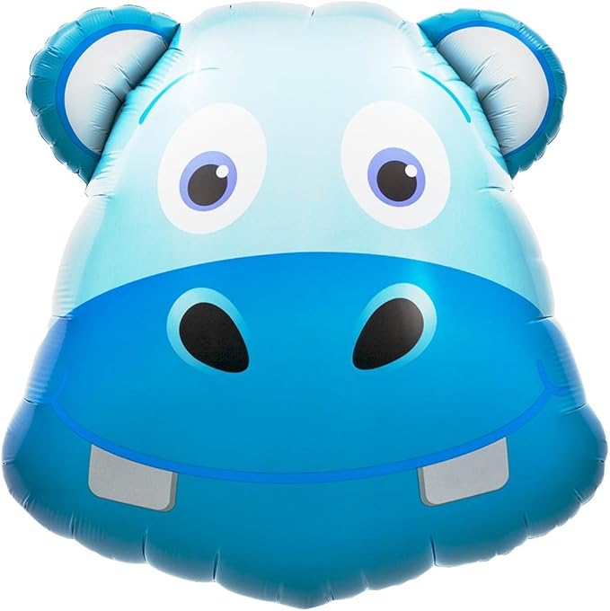 Blue Hippo Head Shape 28" Foil Balloon