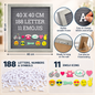 Grey Felt Letter Message Board with 188 Letters & 11 Emojis (40 x 40cm)