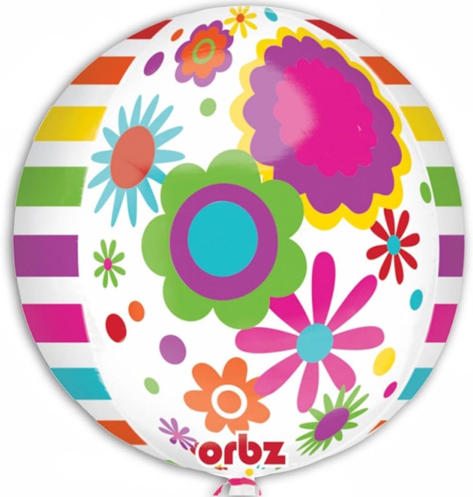 Flowers & Stripes Round Orbz XL 15" / 38cm Balloon