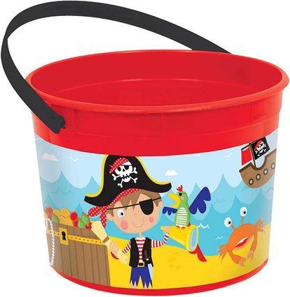 Lil Pirate Bucket 1500ml – Kids Pirate Party Bucket with Handle – Reusable Plastic Treat, Gift & Beach Bucket – Party Bag Alternative – Packs of 1, 3, 6 or 12