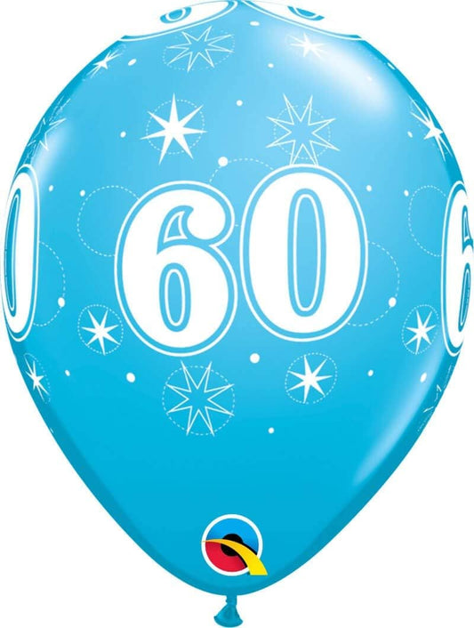 Qualatex Sparkling 60th Robin's Egg Blue 11" All Round Printed Latex Balloons 25Pc/Bag