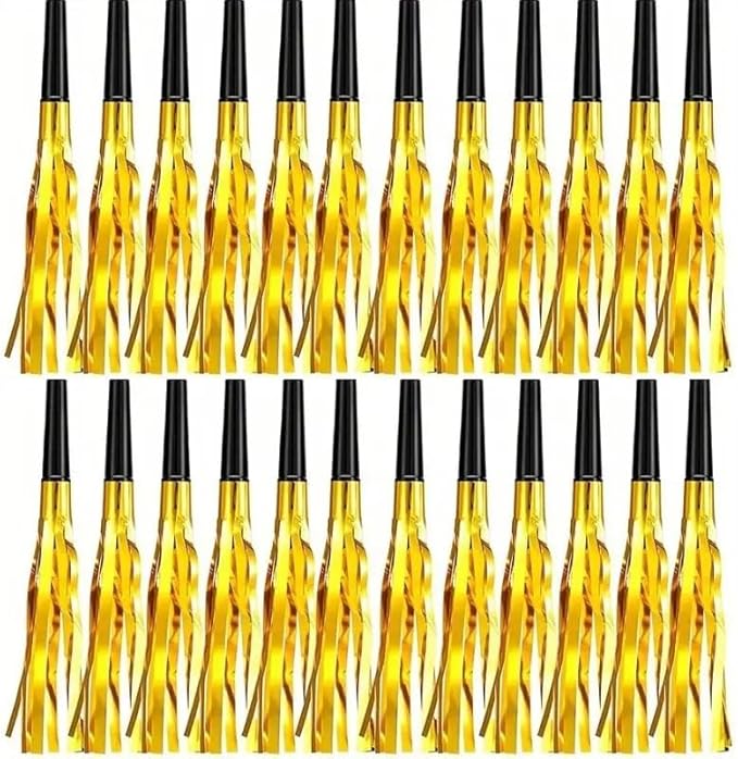 Party Noisemakers Gold Metallic Fringe Party Blowers 24pcs
