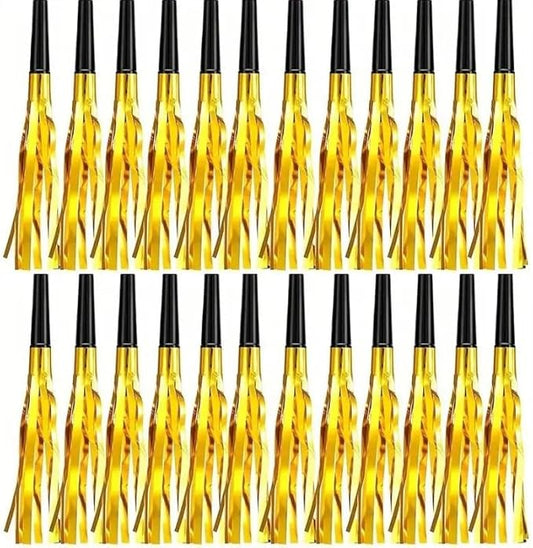 Party Noisemakers Gold Metallic Fringe Party Blowers 24pcs