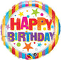 Qualatex Happy Birthday Stripes and Stars Rainbow Colours 18" Foil Balloon