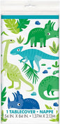 Dino Party Table Cover - Vibrant Blue & Green Dinosaurs 54in x 84in