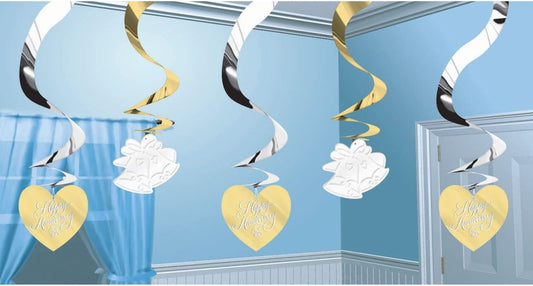 Amscan International Dazzling Anniversary 60cm Hanging Swirl Decorations, Pack of 5