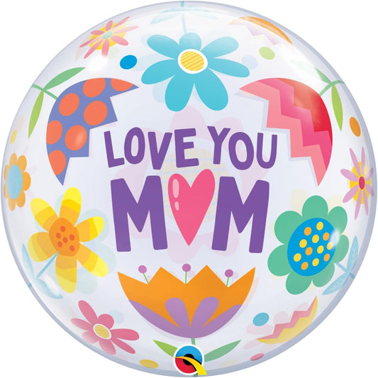 Qualatex Love You Mum Flowers 22"/56cm Bubble Balloon