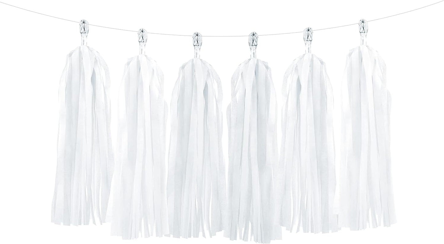 PartyDeco Tassel Garland White Birthday Wedding Christening New Year's Eve Carnival Communion Party Family Reunion
