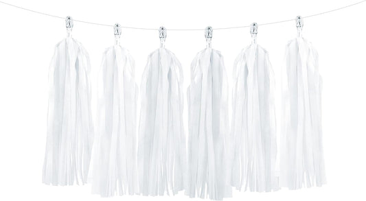 PartyDeco Tassel Garland White Birthday Wedding Christening New Year's Eve Carnival Communion Party Family Reunion