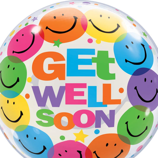 Qualatex Get Well Soon Smiling Faces 22"/56cm Bubble Balloon