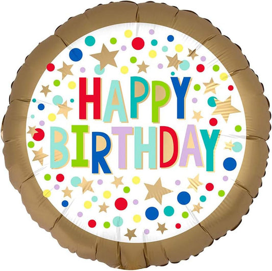 Anagram Happy Birthday Satin Gold Marquee Dots 18" Foil Balloon