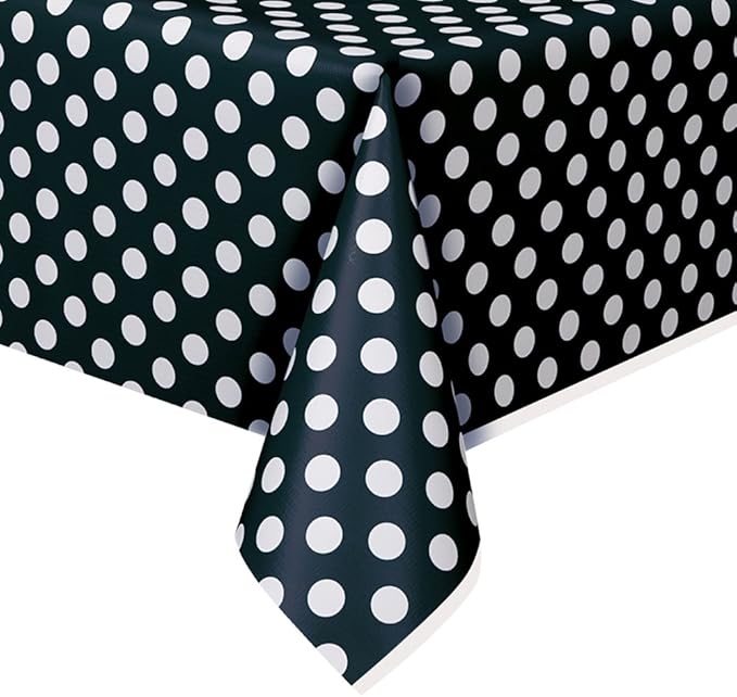 Rectangle Plastic Table Cover 54" x 108" | Black Polka Dot