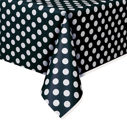Rectangle Plastic Table Cover 54" x 108" | Black Polka Dot