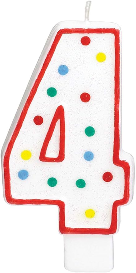 Number 4 Birthday Candle Red / Polka Dot 13cm