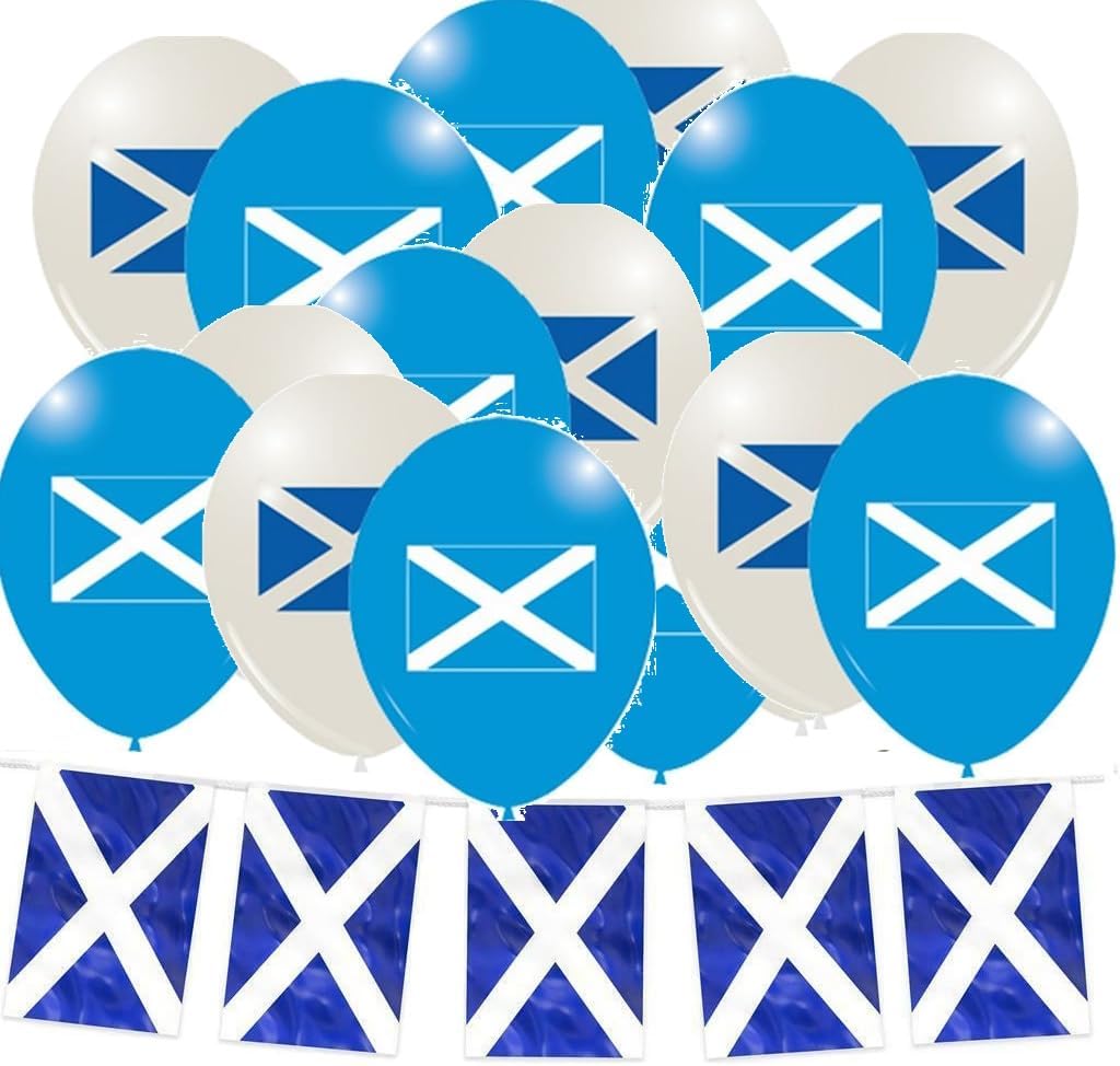 10M 20 Flag Bunting & 24pc x 12" Balloons (Scotland)