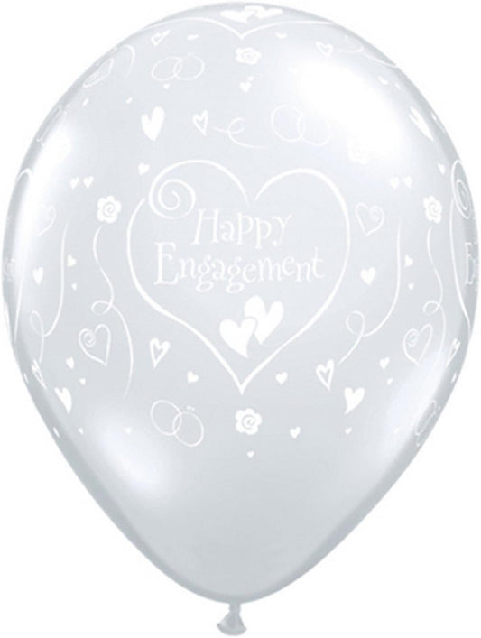 Qualatex Engagement Hearts All Round Diamond Clear 11" Latex Balloons 50Pc/Bag