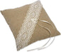 Club Green Linen Square Ring Cushion with lace Fabric, Natural, 29 x 33 x 13 cm