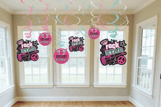 Amscan Rocker Girl Swirl Danglers Hanging Decorations 12pc