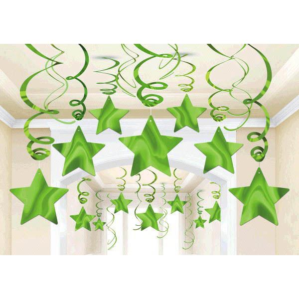 Amscan Green Shooting Stars Hanging Party Decoration 24" (15pc)