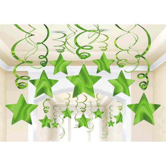 Amscan Green Shooting Stars Hanging Party Decoration 24" (15pc)