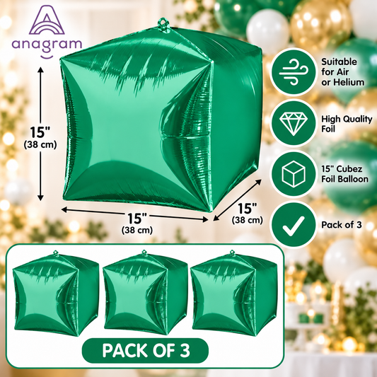 Anagram 15" Green Cubez Foil Balloons – Pack of 3