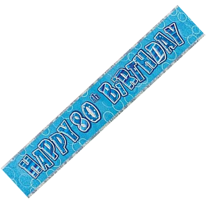 Happy 80th Birthday Banner Blue 2.74m – Cut into 3 Party Banners