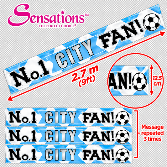 No.1 City Fan Light Blue & White Foil Banner – 2.7m / 9ft – Cut into 3 Banners