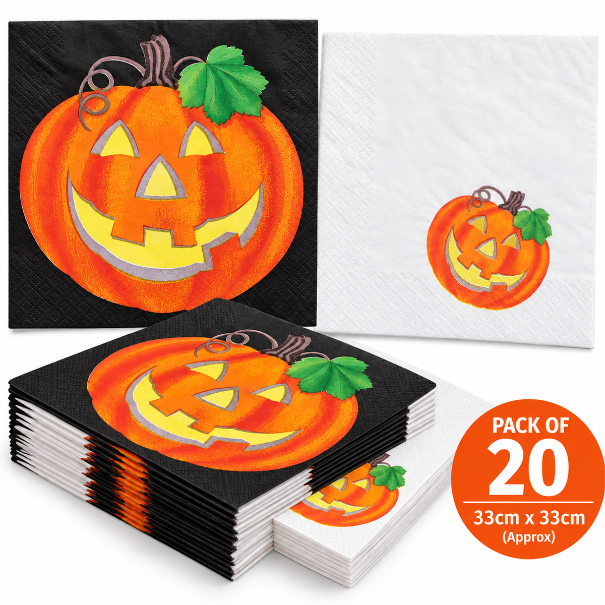 Halloween Pumpkin Double Sided Paper Napkins 33cm – Pack of 20