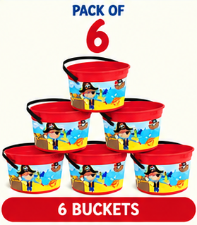 Lil Pirate Bucket 1500ml – Kids Pirate Party Bucket with Handle – Reusable Plastic Treat, Gift & Beach Bucket – Party Bag Alternative – Packs of 1, 3, 6 or 12