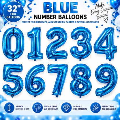32" Foil Number Balloons 0-9 – Giant Birthday Number Balloon – Gold, Silver, Blue, Pink, Red, Purple, Rose Gold & Rainbow – Air or Helium