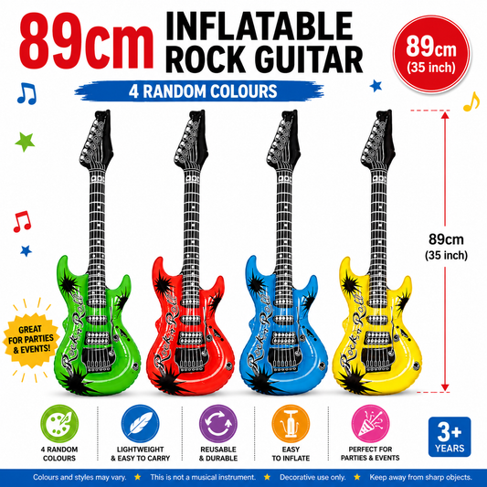 Inflatable Rock Guitar Party Props 89cm  – 4 Random Colours – Fancy Dress Accessory