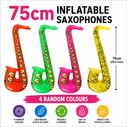 Inflatable Saxophone 75cm Party Toy – 4 Random Colours – Fancy Dress & Party Prop